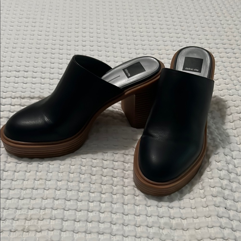 Dolce Vita Black Mules with Brown Platform